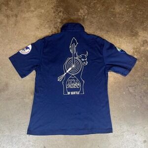 Vintage 80s single stitch Seattle dart league Cine Hill navy polo shirt mens XL